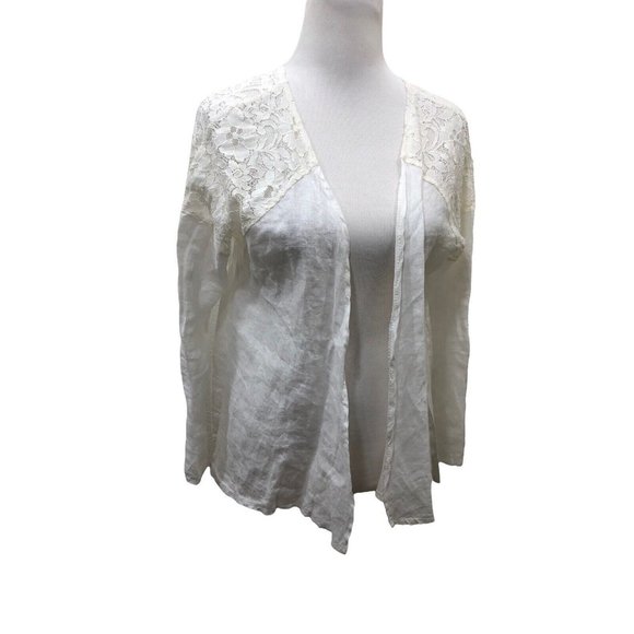 Bellambra Sweaters Bellambra Open Front Linen Lace Cardigan Top